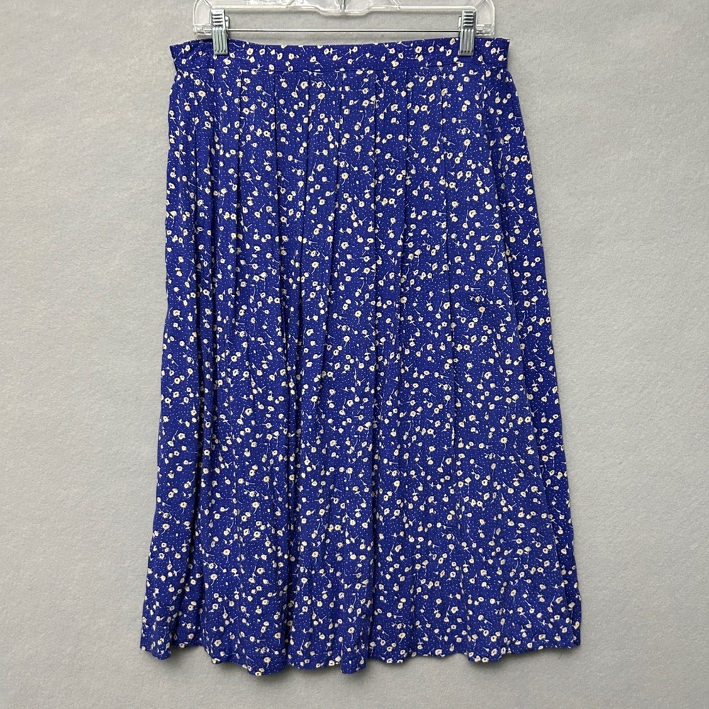 Worthington 16 Pleated Skirt Blue Floral Vintage Whimsical Pockets Cottagecore